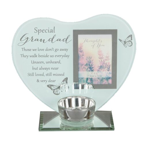 Glass Memorial Tea Light Candle Holder with Photo Frame - Grandad