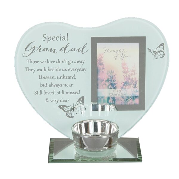Glass Memorial Tea Light Candle Holder with Photo Frame - Grandad