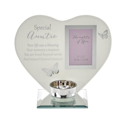 Glass Memorial Tea Light Candle Holder with Photo Frame - Auntie