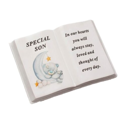 Graveside Memorial Open Book Ornament - Moon and Bear - Special Son