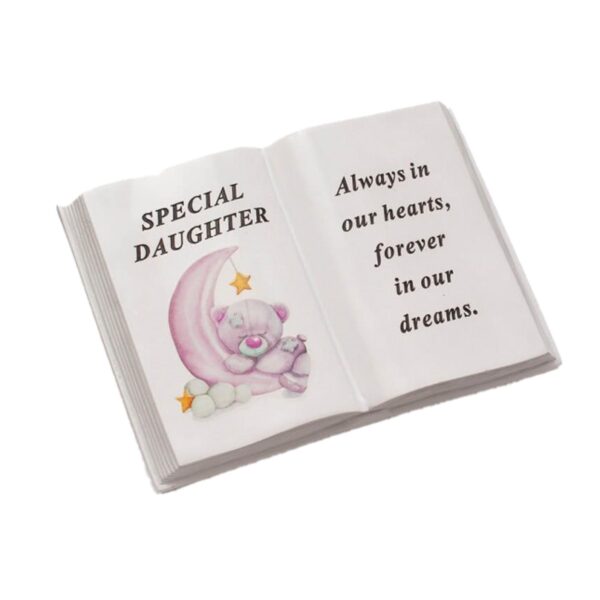 Graveside Memorial Open Book Ornament - Moon and Bear - Special Daughter