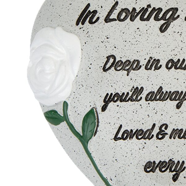 Memorial Heart Plaque with Flower Diamantes and Wording Polyresin - In Loving Memory