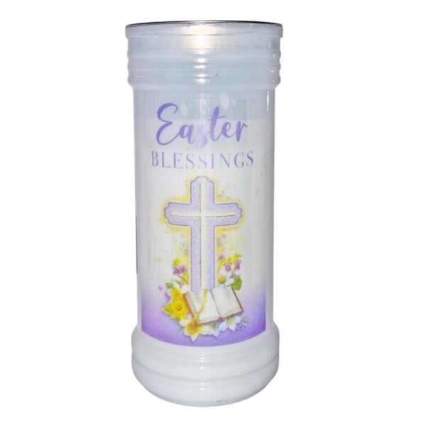 Pillar Candle In Holder 'Easter Blessings' with Cross Design Religious Gift