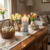 Pillar Candle In Holder 'Easter Blessings' with Cross Design Religious Gift