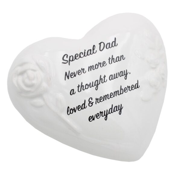 Memorial Heart Plaque with Flowers and Wording Glazed Finish Graveside Ornament - Dad