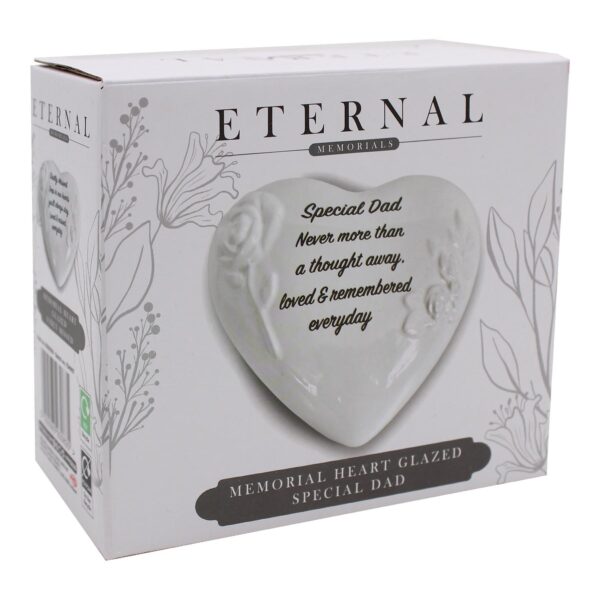 Memorial Heart Plaque with Flowers and Wording Glazed Finish Graveside Ornament - Dad