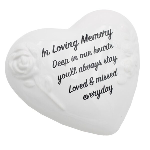Memorial Heart Plaque with Flowers and Wording Glazed Finish Graveside Ornament - Loving Memory