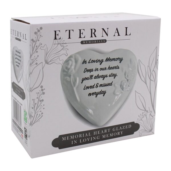 Memorial Heart Plaque with Flowers and Wording Glazed Finish Graveside Ornament - Loving Memory