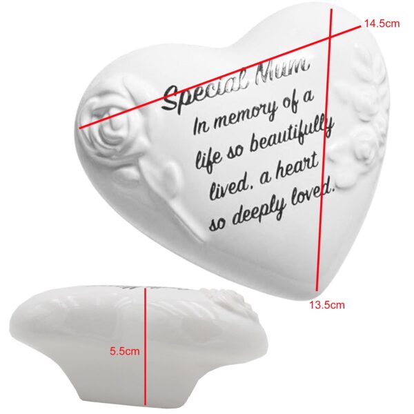 Memorial Heart Plaque with Flowers and Wording Glazed Finish Graveside Ornament - Mum