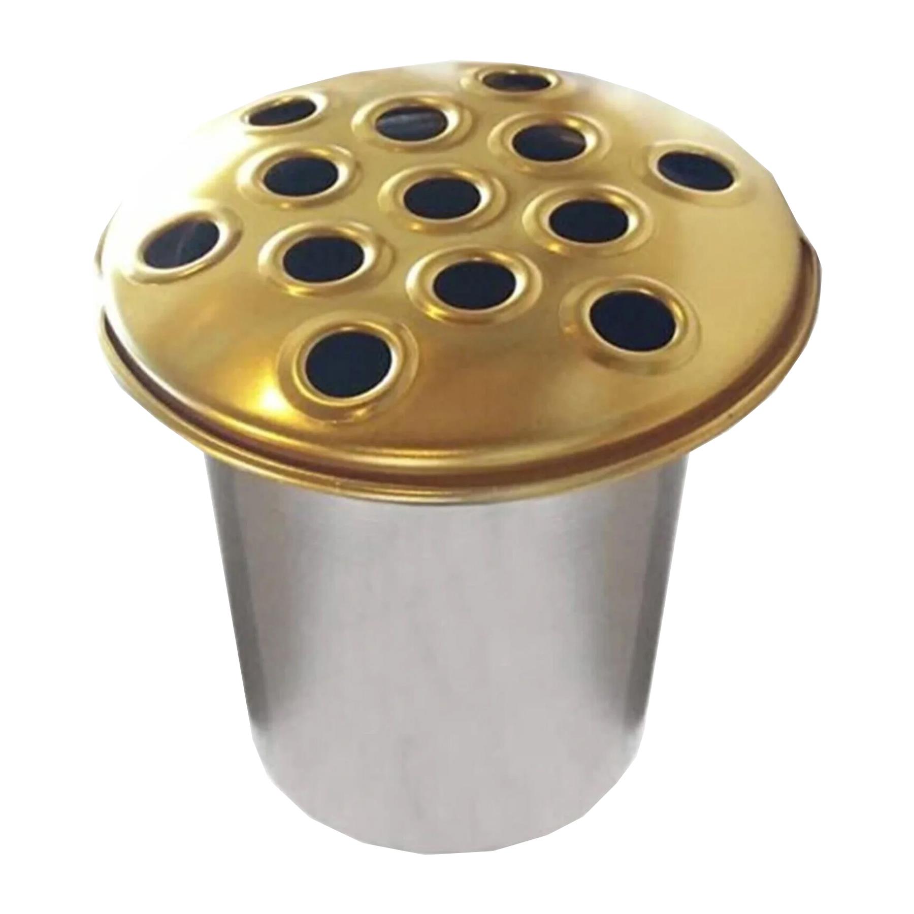 Silver Metal Graveside Memorial Flower Vase Insert with Gold Lid