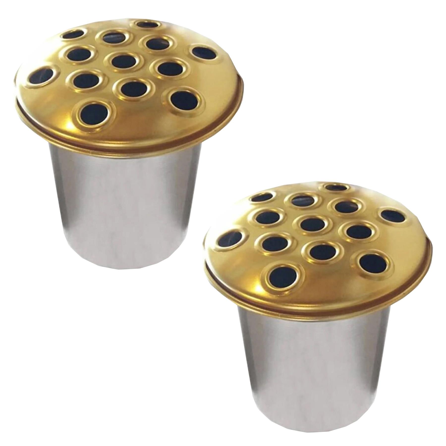 Set of 2 Silver Metal Graveside Memorial Flower Vases Insert with Gold Lids