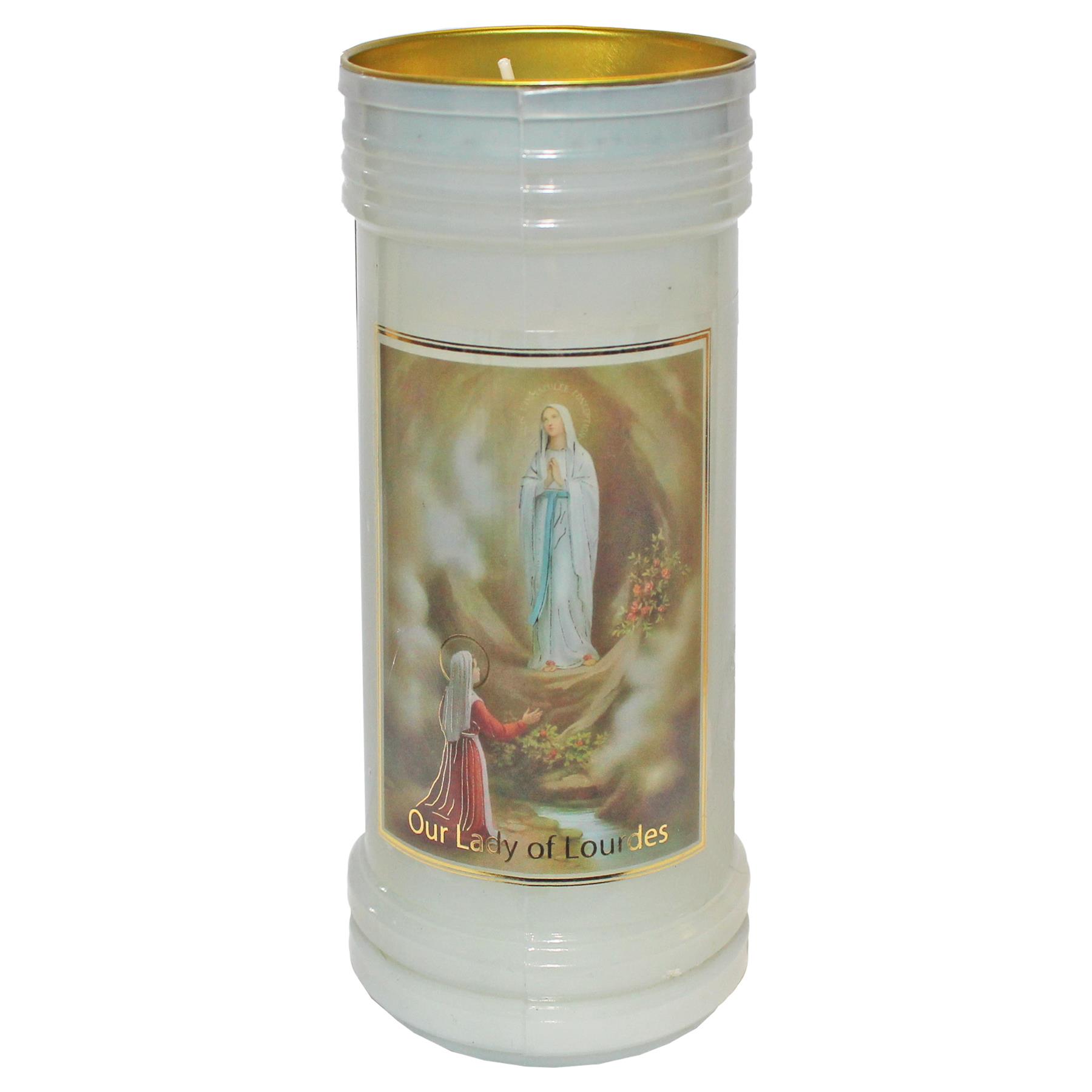 Pillar Candle In Holder Religious Gift - Lady of Lourdes