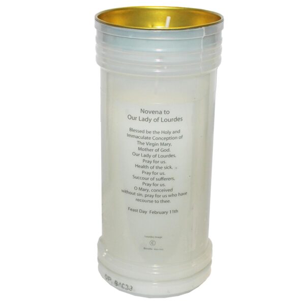 Pillar Candle In Holder Religious Gift - Lady of Lourdes