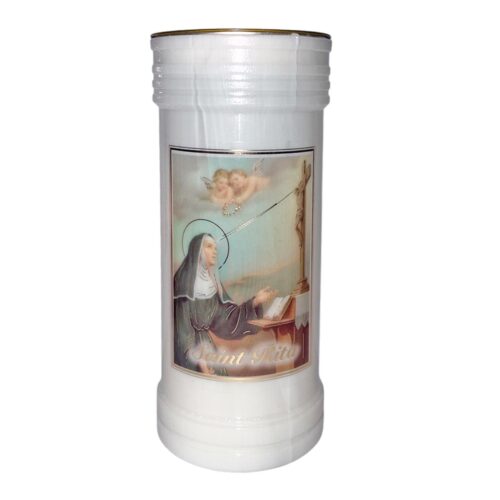 Pillar Candle In Holder Religious Gift - Saint Rita