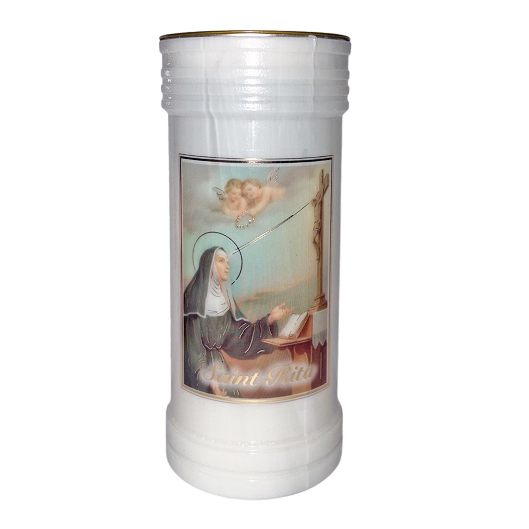 Pillar Candle In Holder Religious Gift - Saint Rita