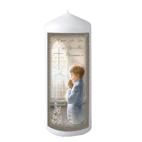 Pillar Candle First Holy Communion in Organza Bag Keepsake Gift - Boy