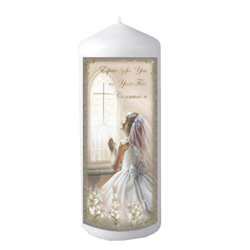 Pillar Candle First Holy Communion in Organza Bag Keepsake Gift - Girl