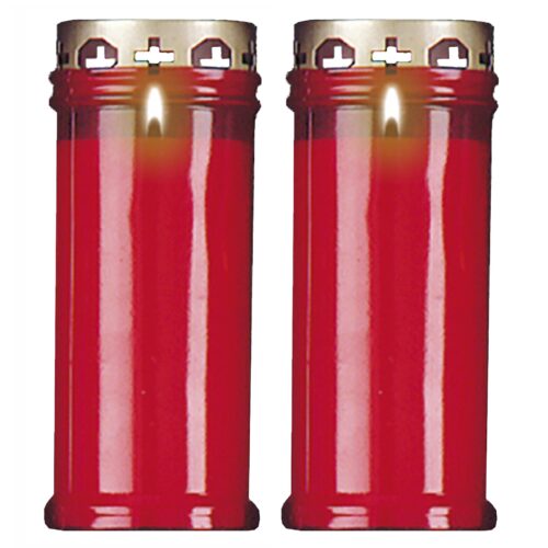 Set of 2 Red 16cm Pillar Candles Outdoor with Windproof Cap 72 Hour Burn Time