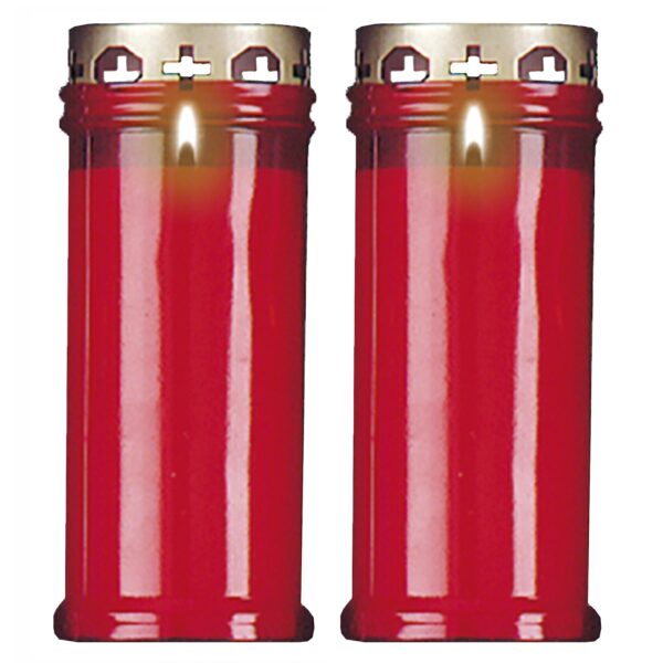 image485811121.jpg Set of 2 Red 16cm Pillar Candles Outdoor with Windproof Cap 72 Hour Burn Time
