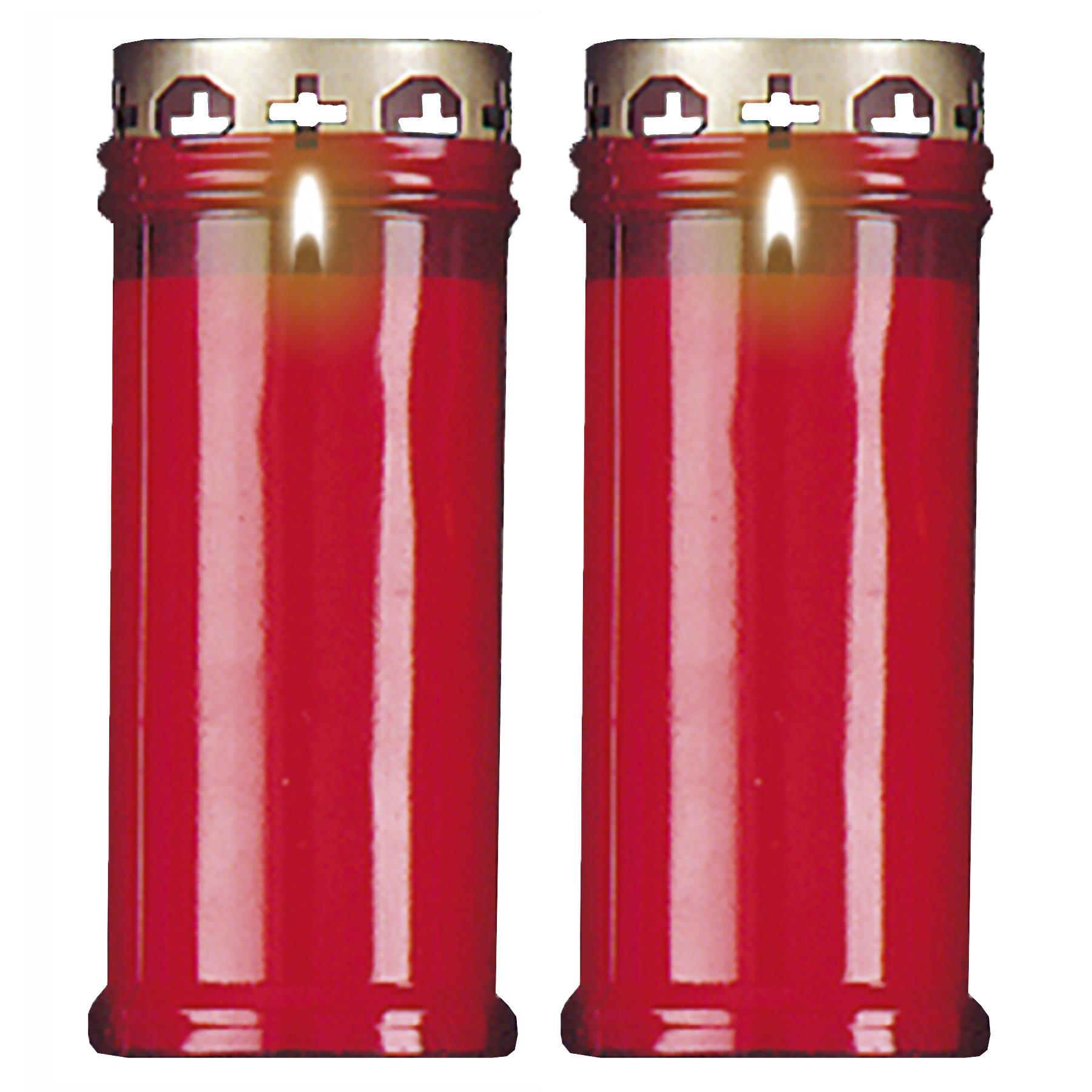 Set of 2 Red 16cm Pillar Candles Outdoor with Windproof Cap 72 Hour Burn Time