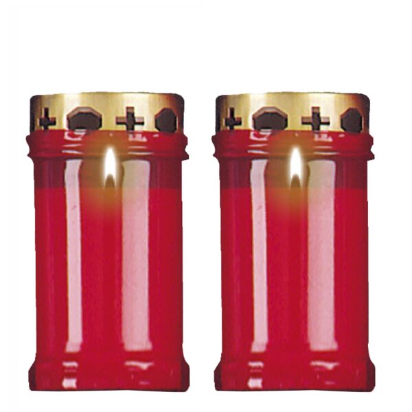 image485811133.jpg Set of 2 Red 12cm Pillar Candles Outdoor with Windproof Cap 39 Hour Burn Time