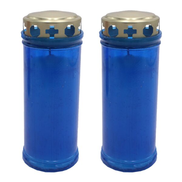 Set of 2 Blue 16cm Pillar Candles Outdoor with Windproof Cap 72 Hour Burn Time