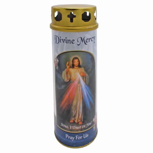 Religious Pillar Candle and Windproof Cap and Prayer - Jesus Divine Mercy