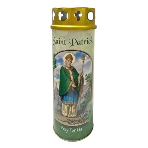 Religious Pillar Candle and Windproof Cap and Prayer - Saint Patrick