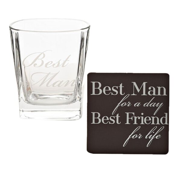 Wedding Whisky Glass and Coaster Set - Boxed Thank You Gift - Best Man