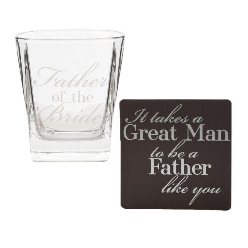 Wedding Whisky Glass and Coaster Set - Boxed Thank You Gift - Father of the Bride
