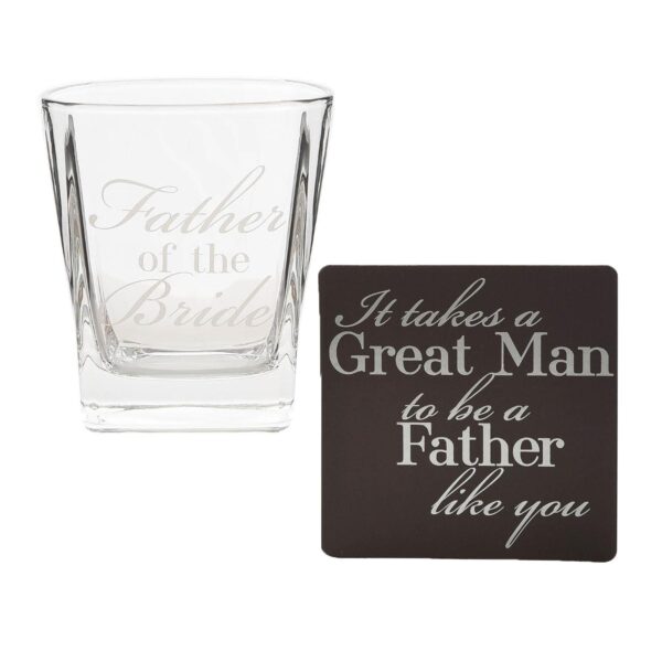 Wedding Whisky Glass and Coaster Set - Boxed Thank You Gift - Father of the Bride