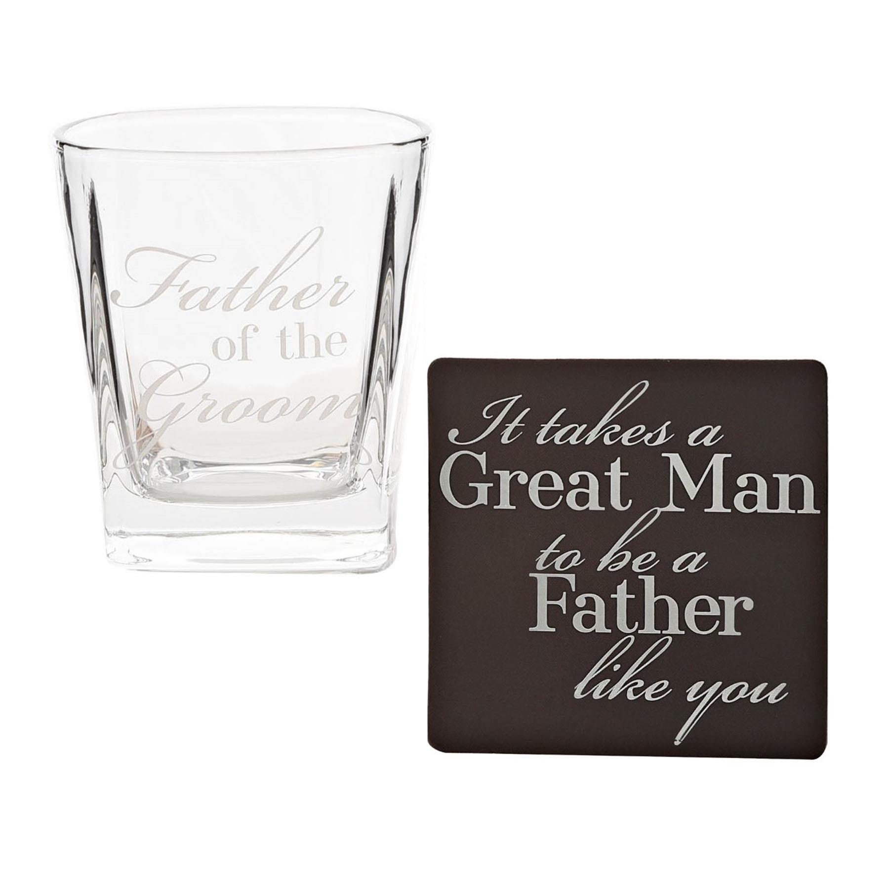 Wedding Whisky Glass and Coaster Set - Boxed Thank You Gift - Father of the Groom