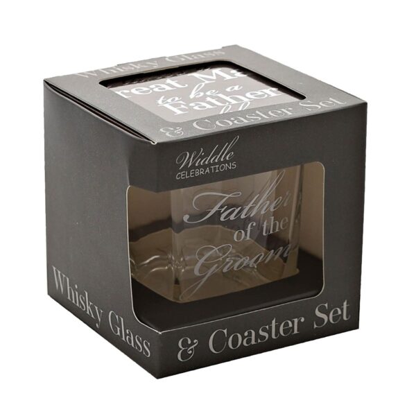 Wedding Whisky Glass and Coaster Set - Boxed Thank You Gift - Father of the Groom