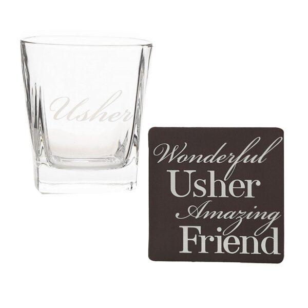 Wedding Whisky Glass and Coaster Set - Boxed Thank You Gift - Usher