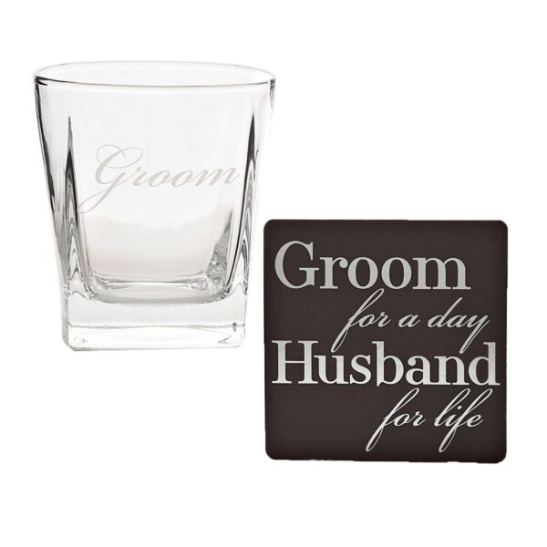 Wedding Whisky Glass and Coaster Set - Boxed Thank You Gift - Groom