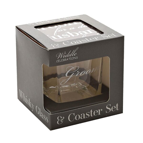Wedding Whisky Glass and Coaster Set - Boxed Thank You Gift - Groom