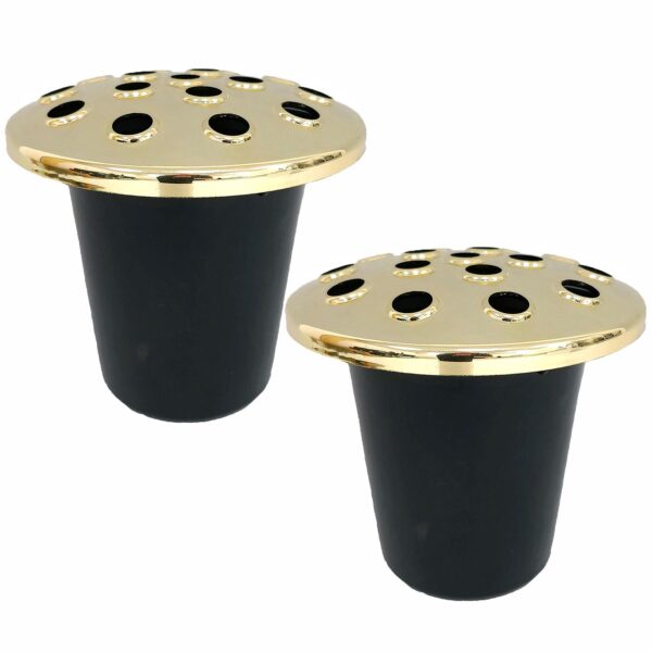 Memorial Graveside Flower Vase Insert Black with Gold Lid - 2 x Vases