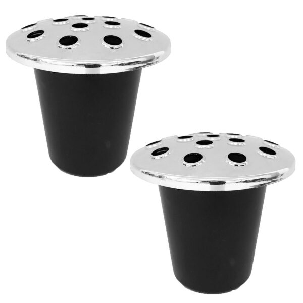 Memorial Graveside Flower Vase Insert Black with Silver Lid - 2 x Vases