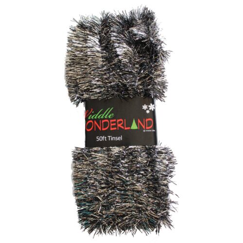 Christmas Tree 50ft x 3cm Tinsel GREAT VALUE - Black and Silver