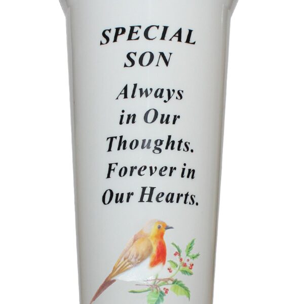 Memorial Graveside Flower Vase with Spike Robin Image - Special  Son