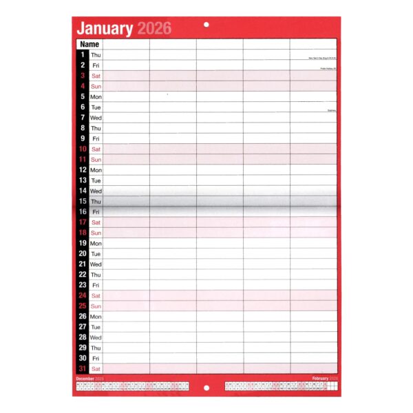 2026 Monthly Planner Calendar 5 Columns Month to View 3813