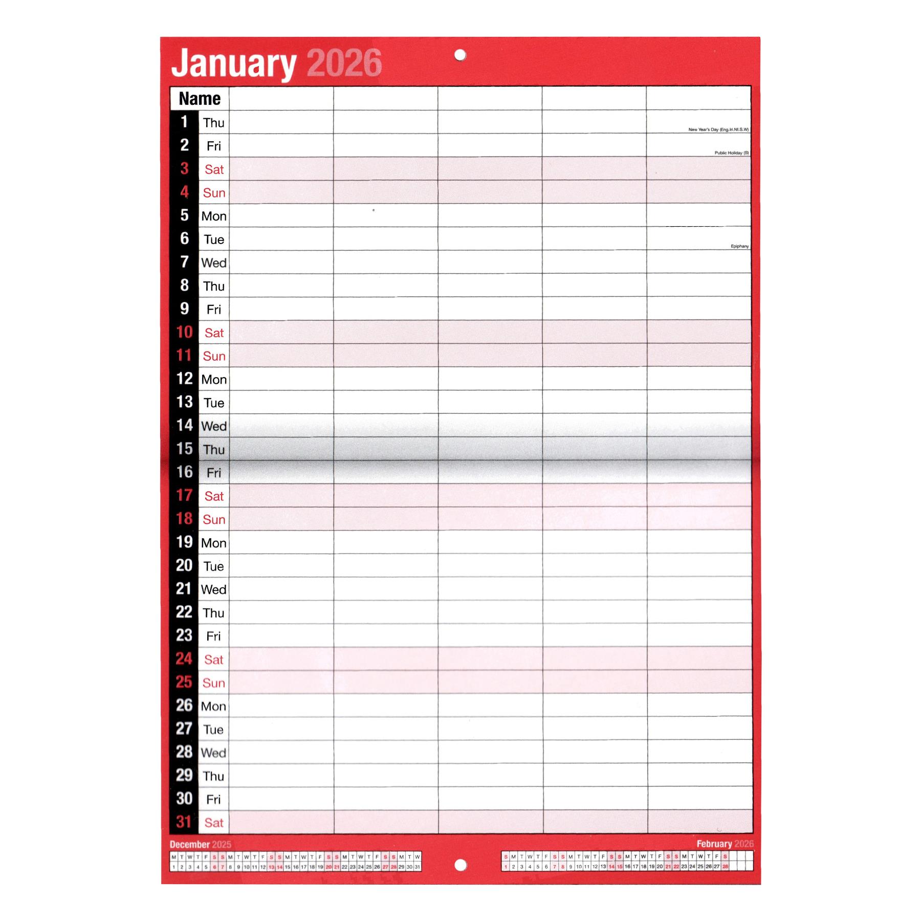 2026 Monthly Planner Calendar 5 Columns Month to View 3813