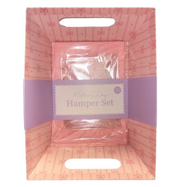 Mother's Day Hamper Basket Kit Gift Box Tissue Paper Bag and Tag - Pink with Bows
