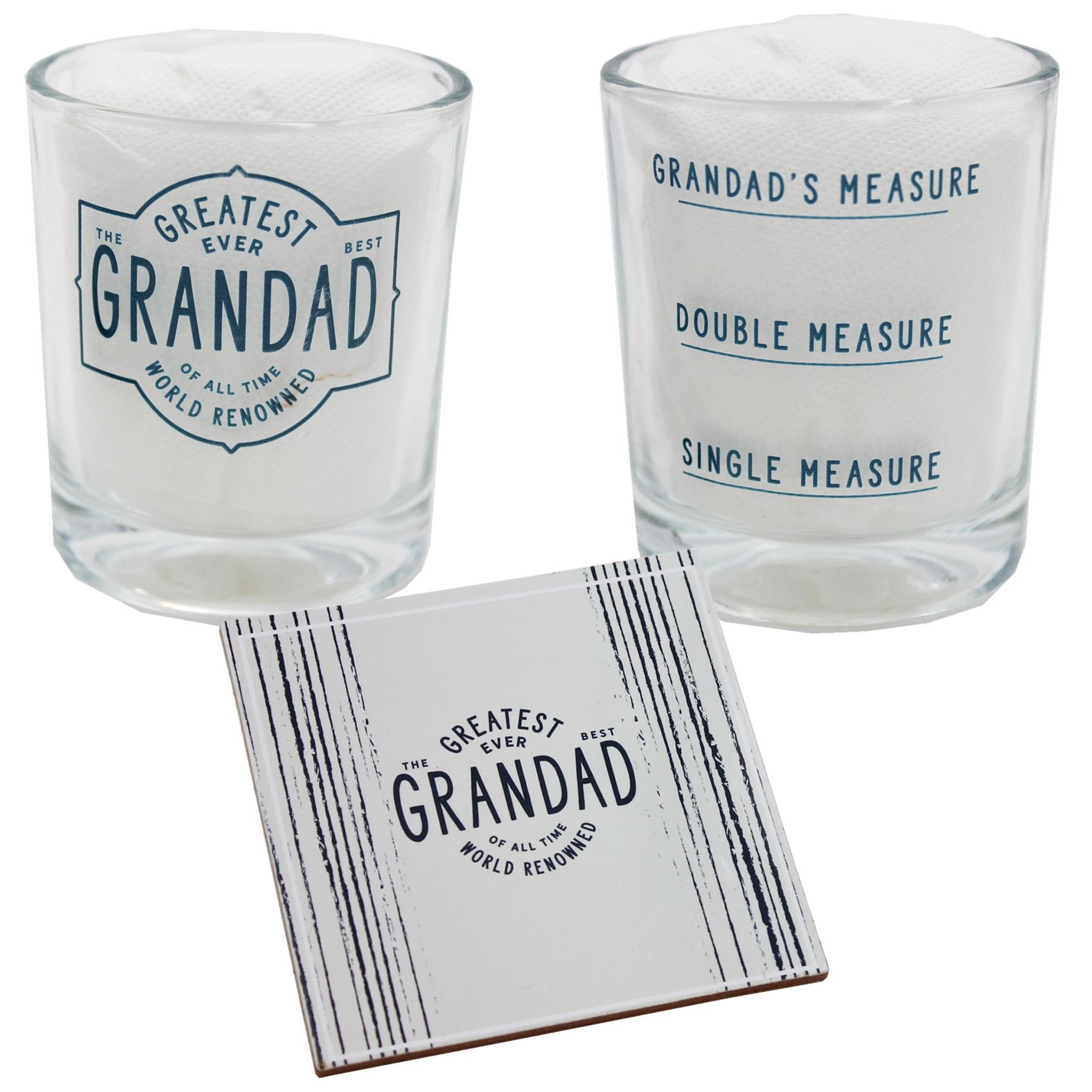 Greatest Ever Grandad Whisky Glass and Coaster Set Father's Day / Birthday Gift