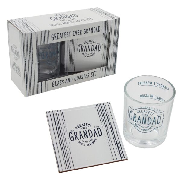 Greatest Ever Grandad Whisky Glass and Coaster Set Father's Day / Birthday Gift