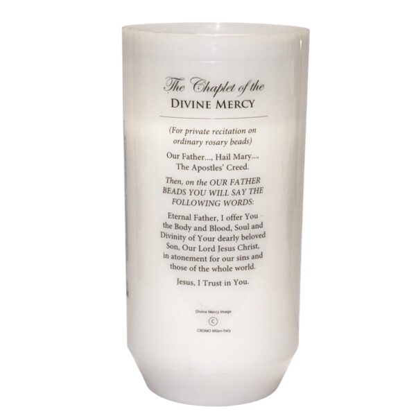 Religious Votive Candle in Holder with Prayer Devine Mercy 40 hour Burn Time 12.5cm