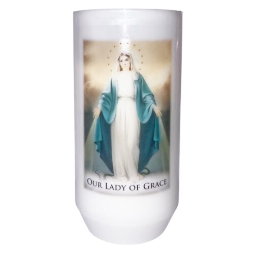 Religious Votive Candle in Holder with Prayer Miraculous 40 hour Burn Time 12.5cm