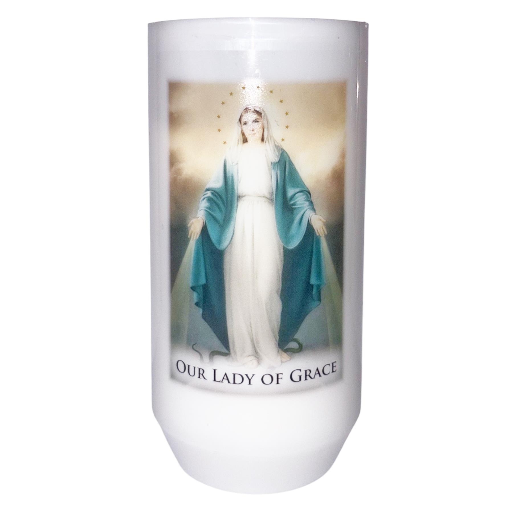 Religious Votive Candle in Holder with Prayer Miraculous 40 hour Burn Time 12.5cm