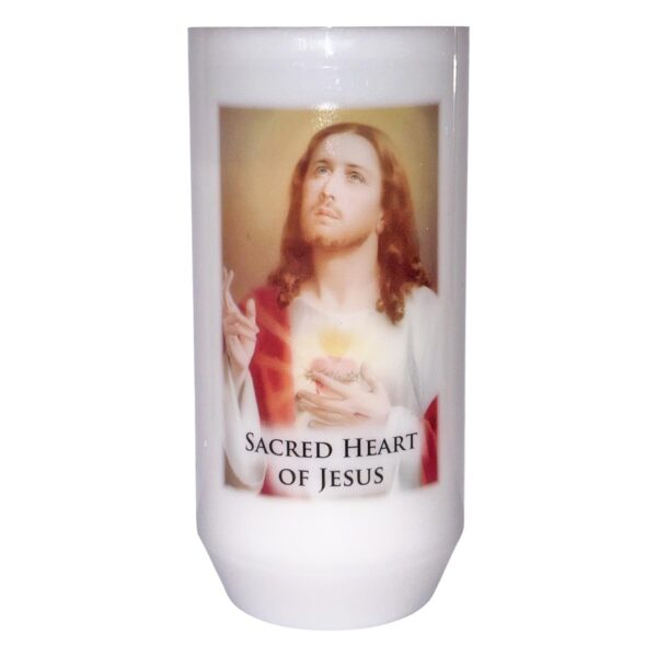 Religious Votive Candle in Holder with Prayer Sacred Heart of Jesus 40 hour Burn Time 12.5cm