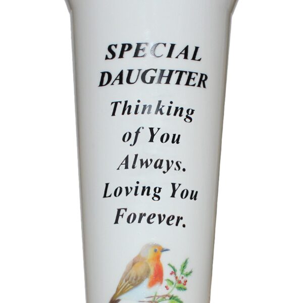 Memorial Graveside Flower Vase with Spike Robin Image - Special  Daughter